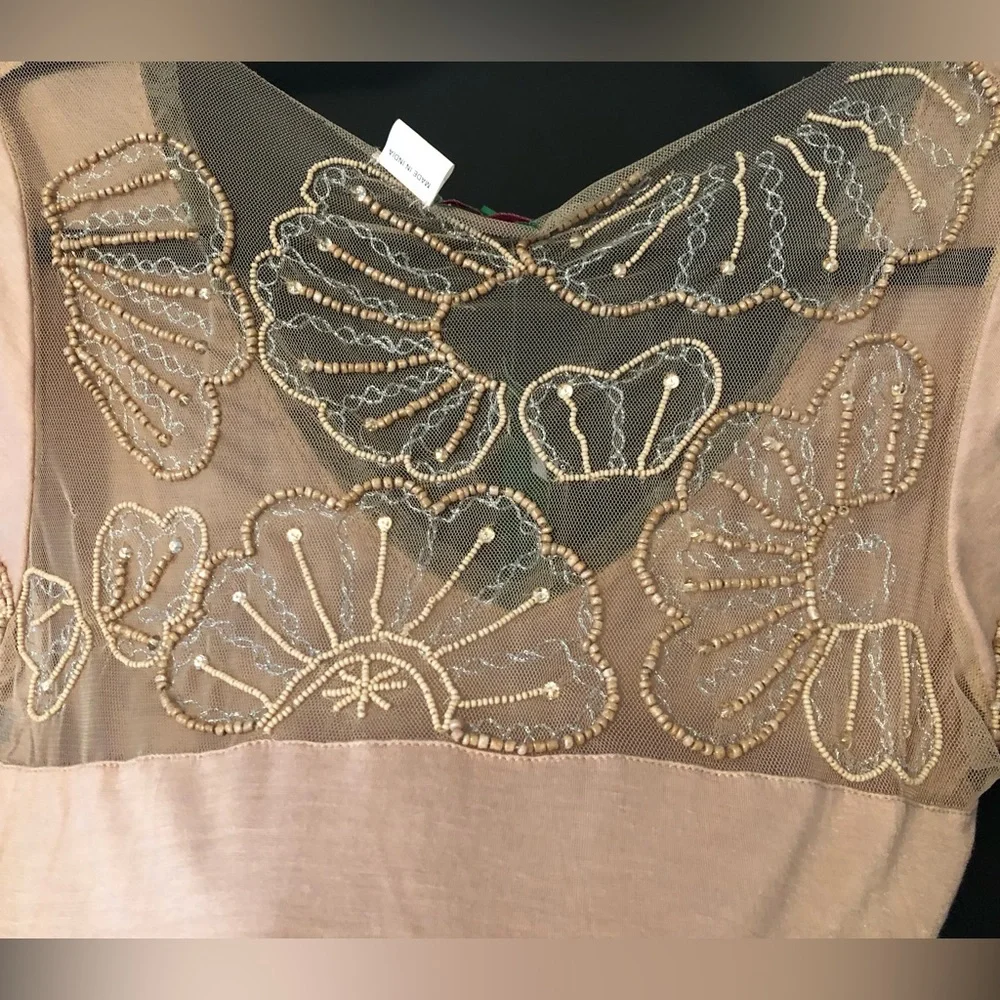 NWT Chan Luu handmade, beaded blouse in cameo rose-Size L, but fits smaller. - Picture 3 of 6